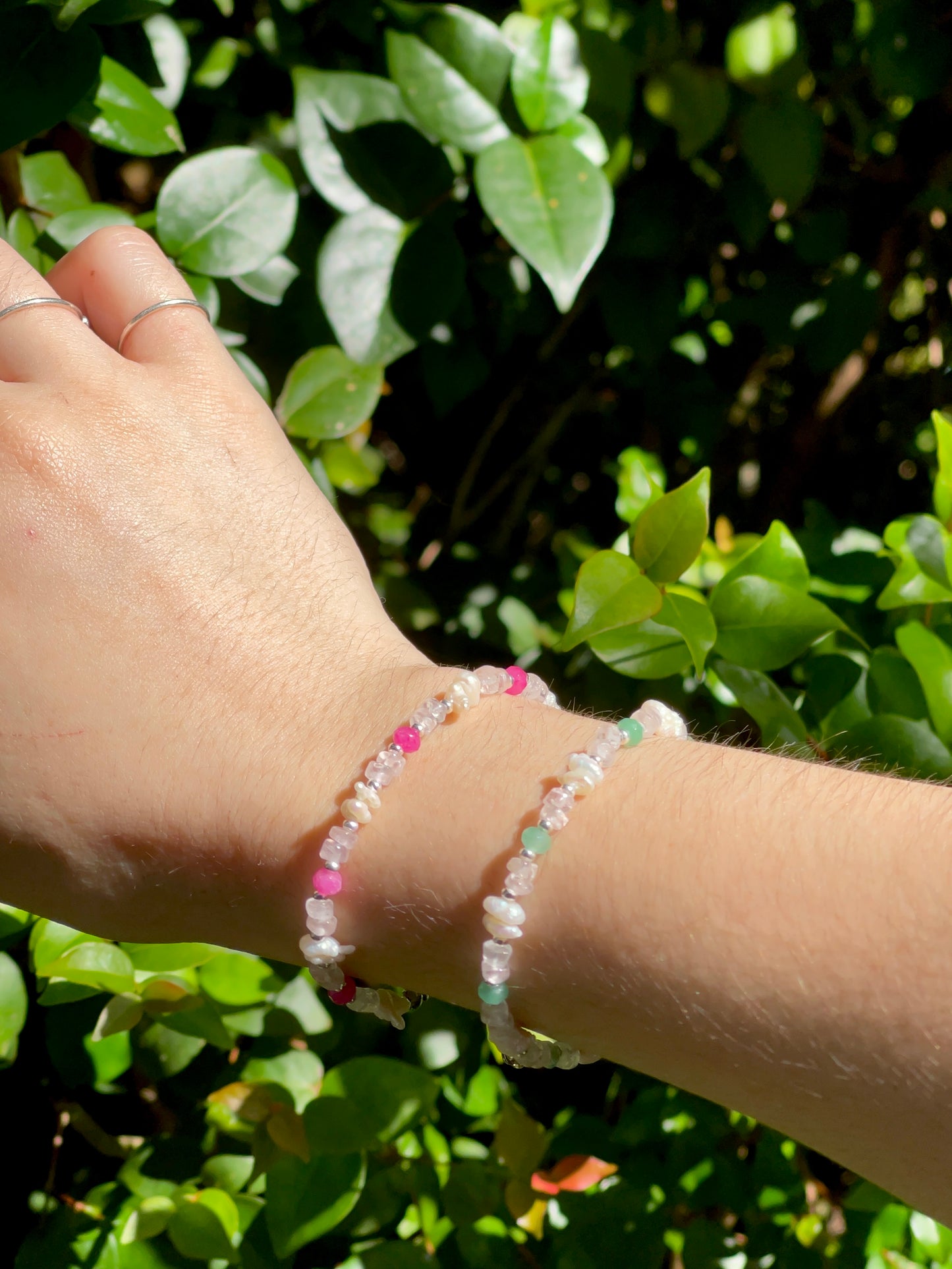 Pink beads and pearls Bracelet (left)