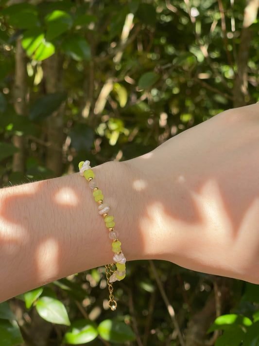 Yellow beads and pearl Bracelet