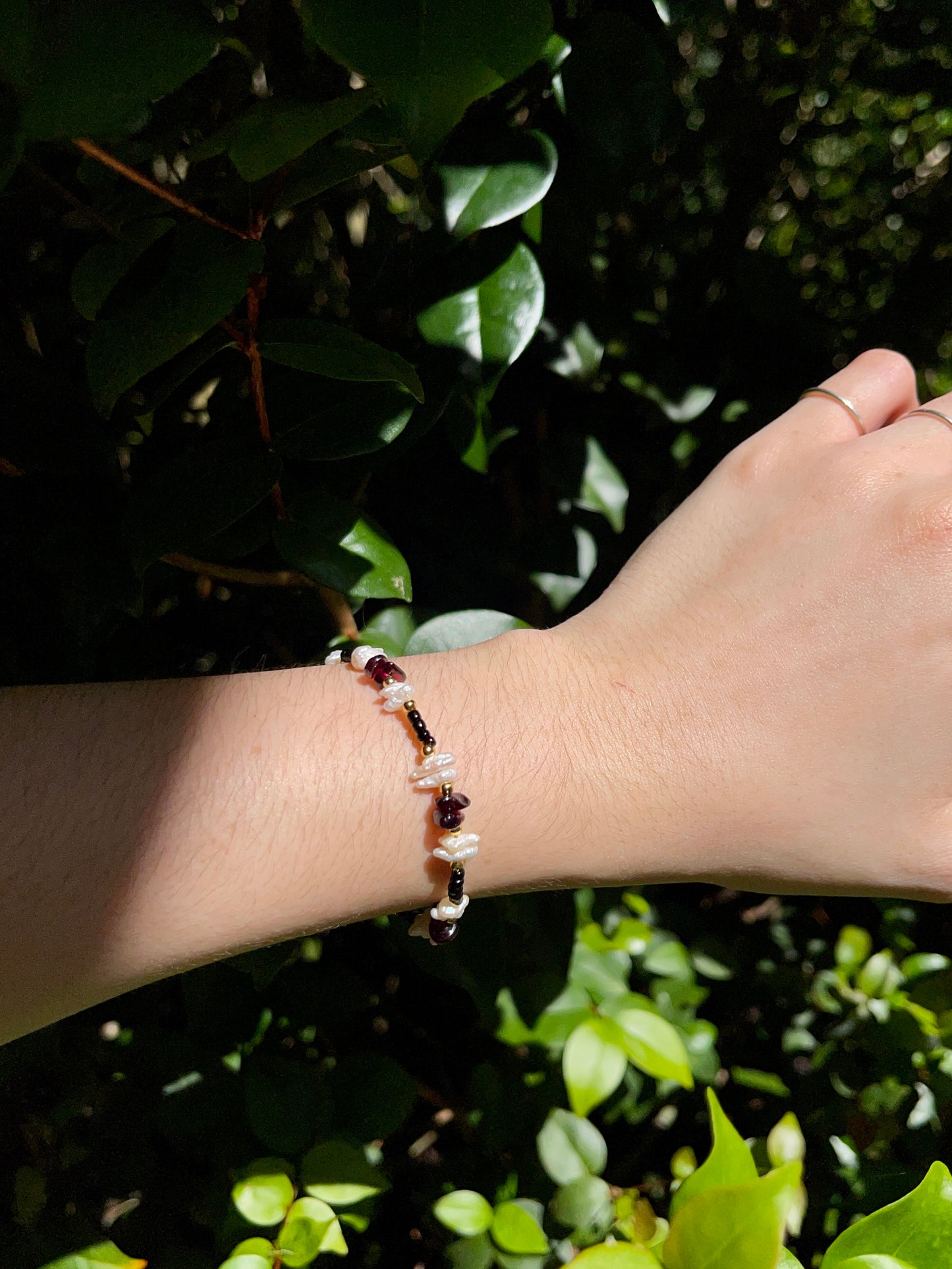 Black, red, and pearl Bracelet