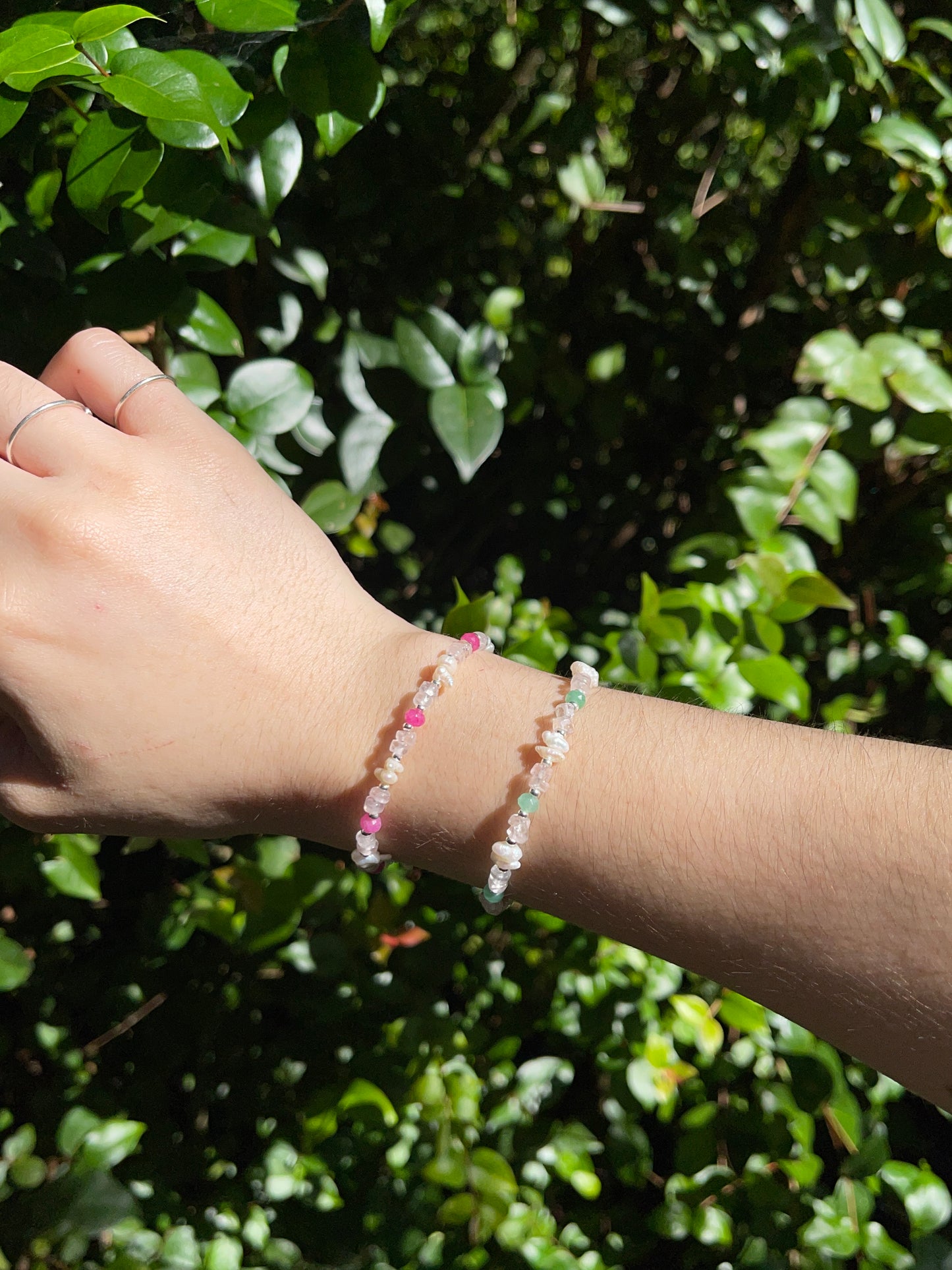 Pink beads and pearls Bracelet (left)