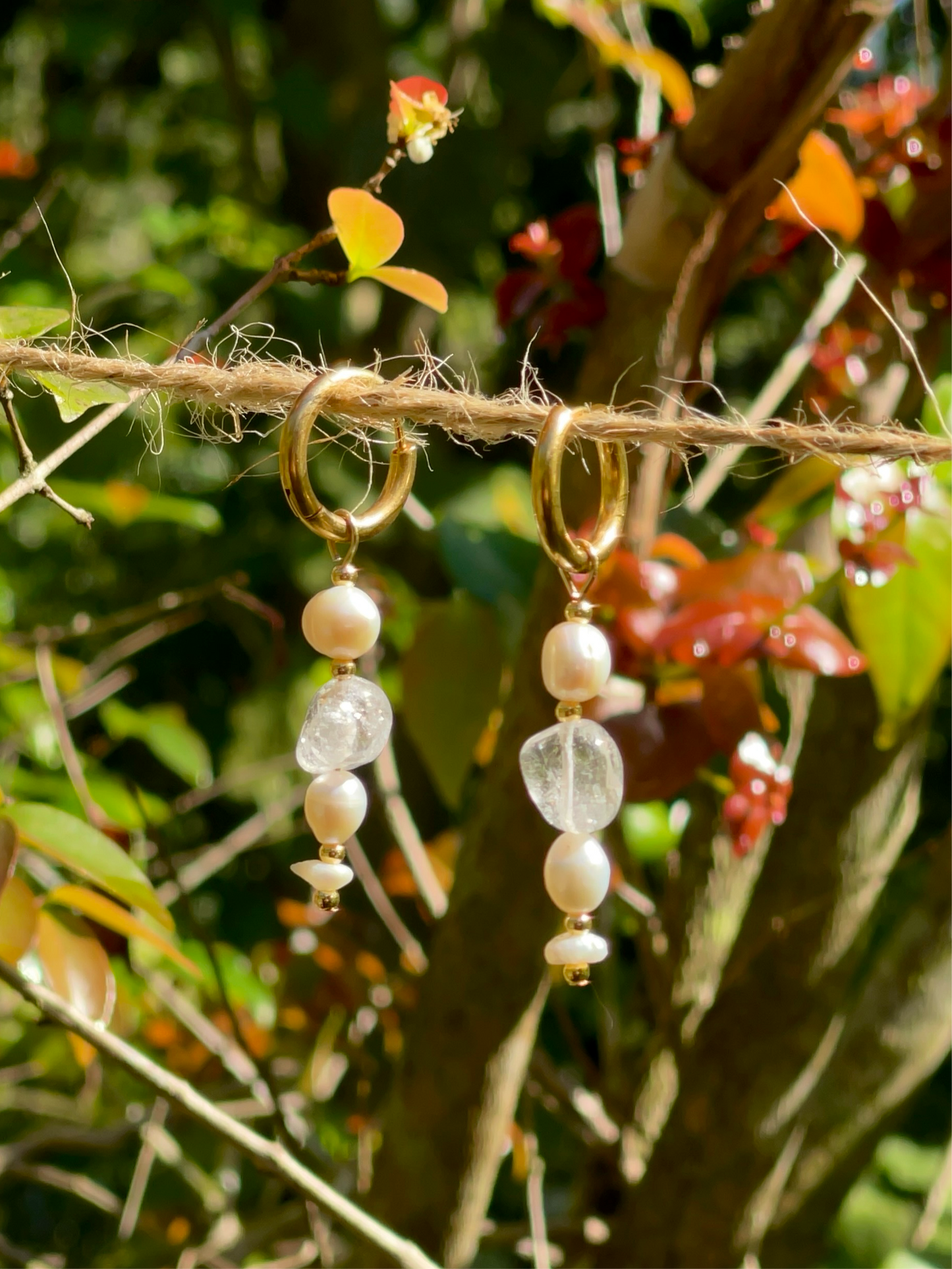 Clear Quartz and Pearl Earrings