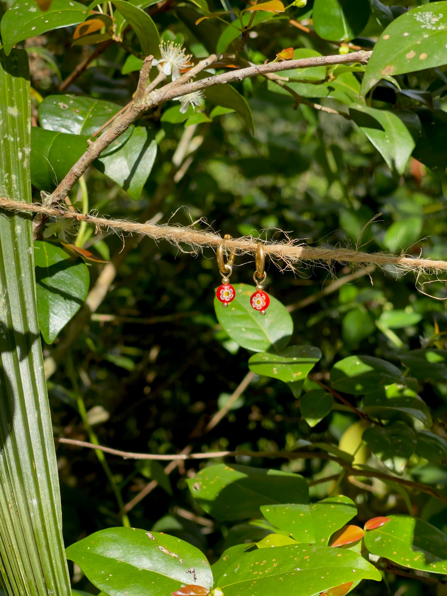 Red Flower Glass Mini Earrings