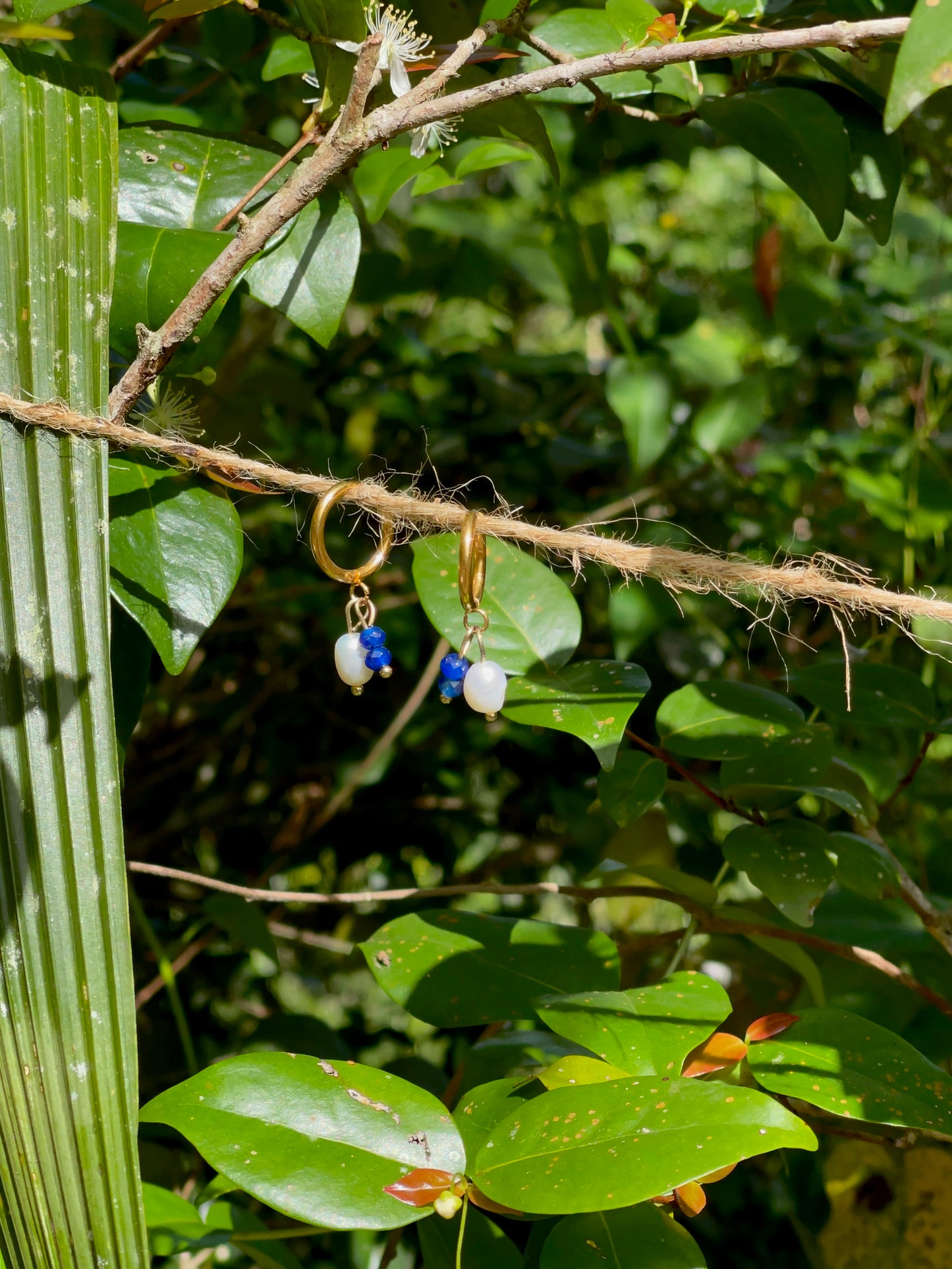 Blue Gemstome and Pearl Earrings