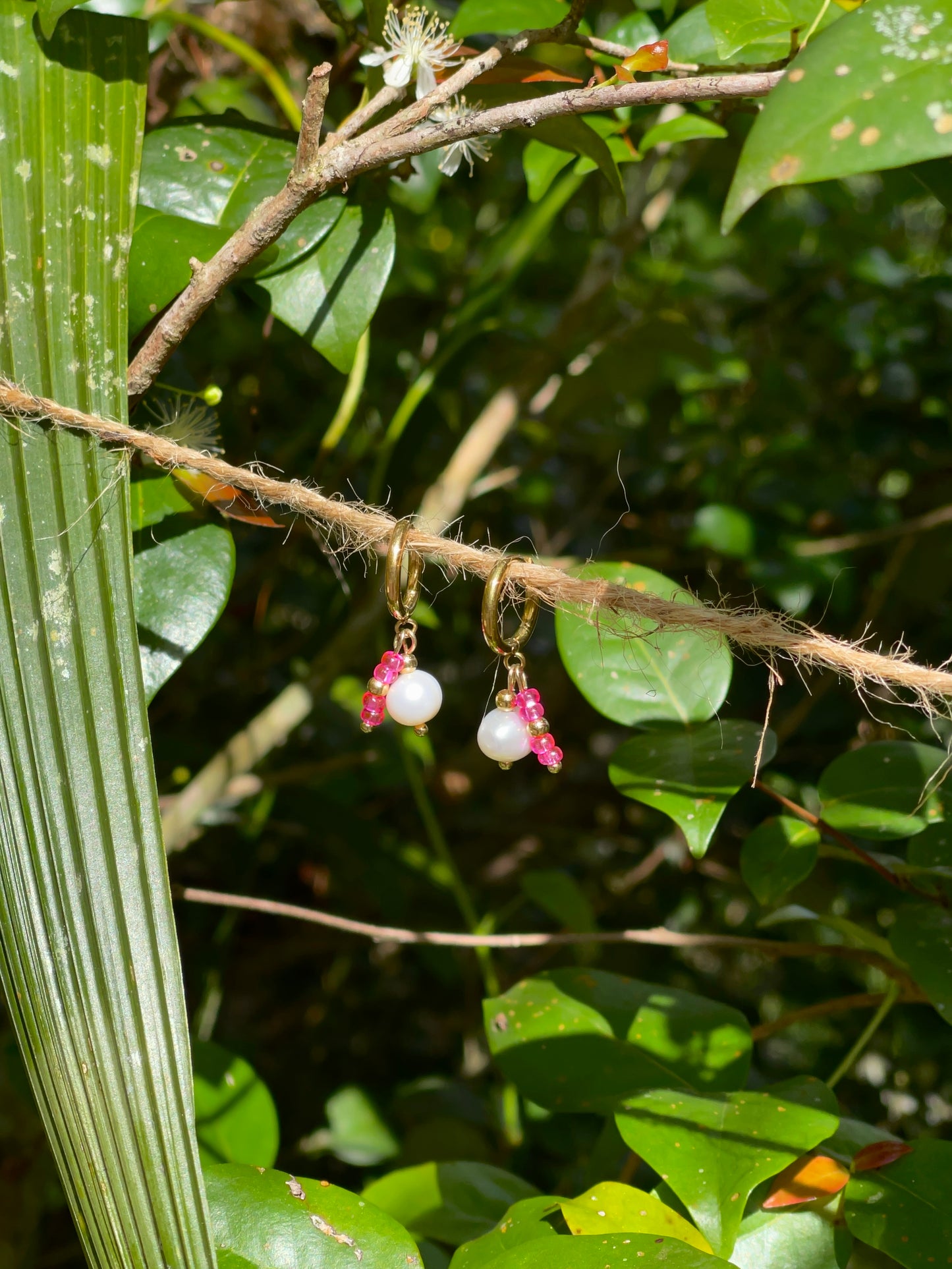 Pink Seed Beads and Pearl Earrings