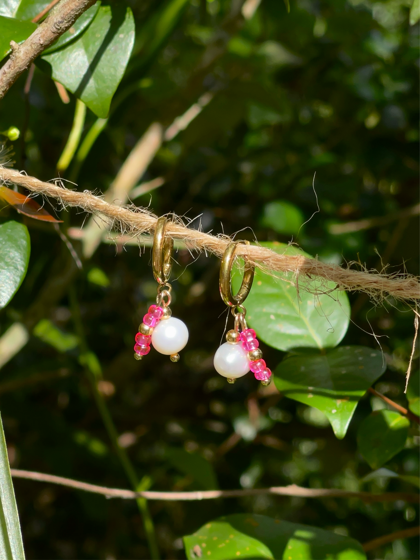 Pink Seed Beads and Pearl Earrings