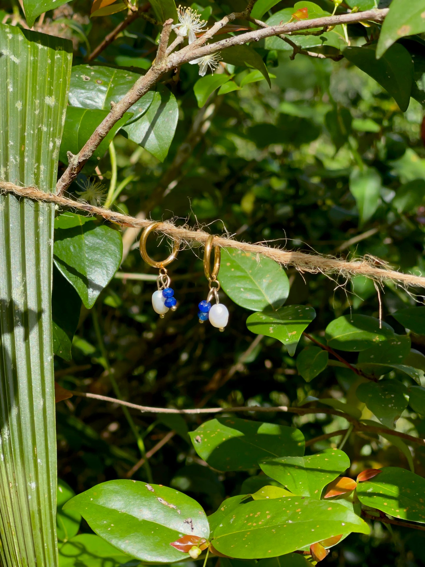 Blue Gemstome and Pearl Earrings