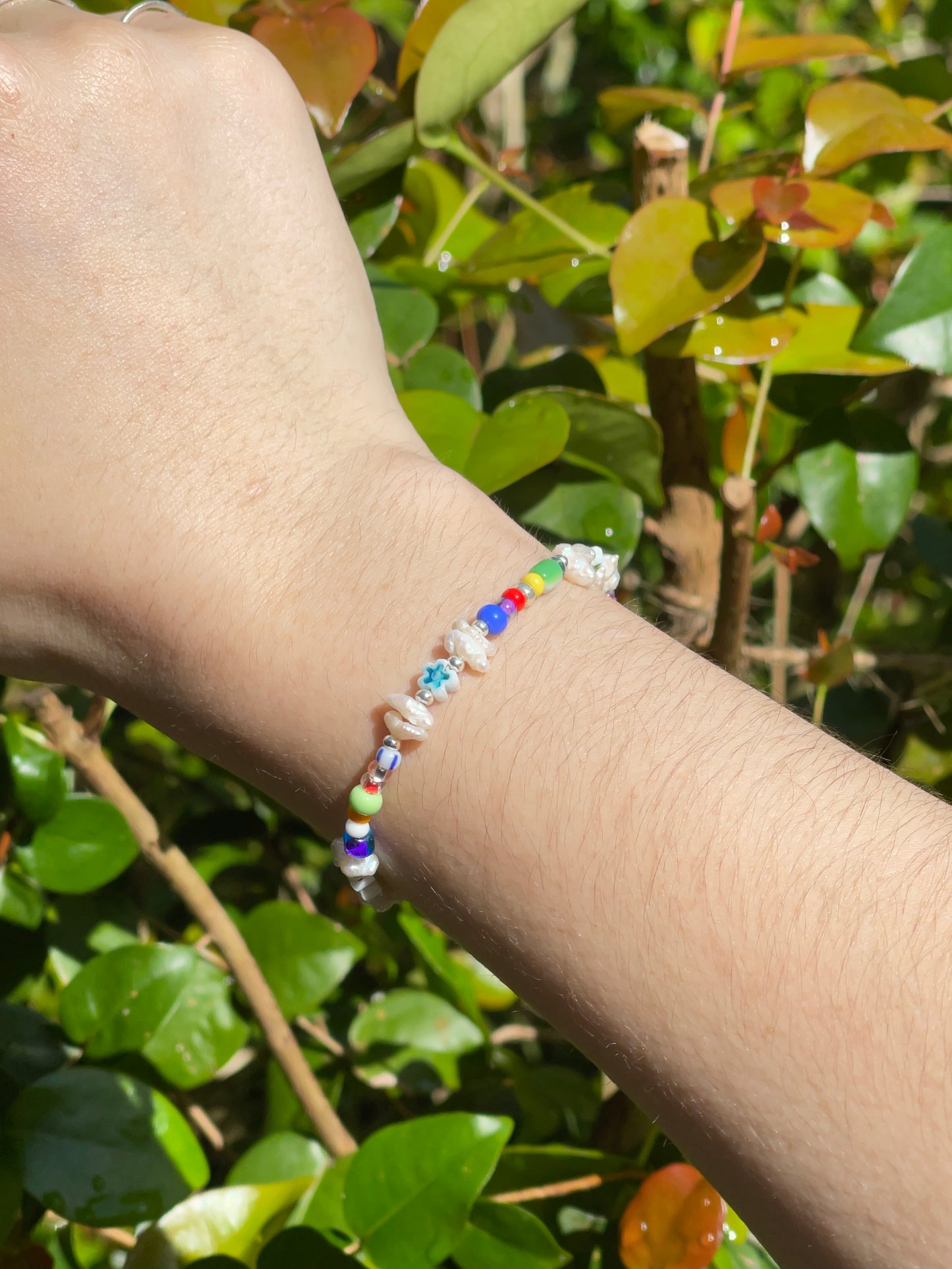 Multicolor Beads and Flower Bracelet