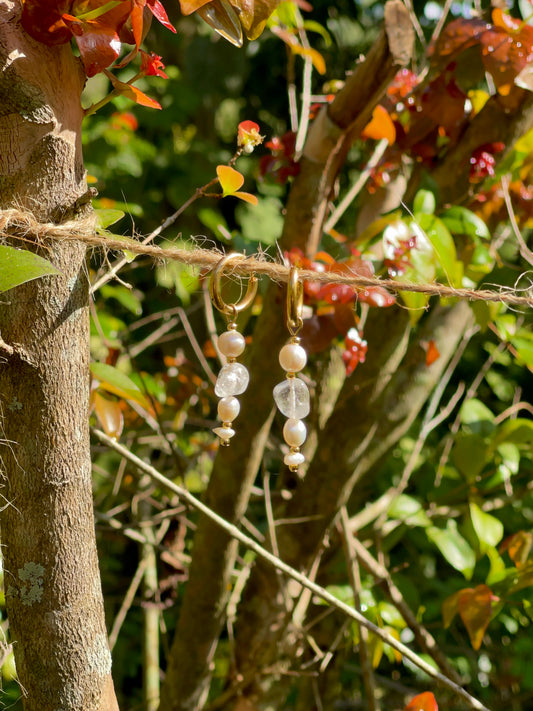 Clear Quartz and Pearl Earrings