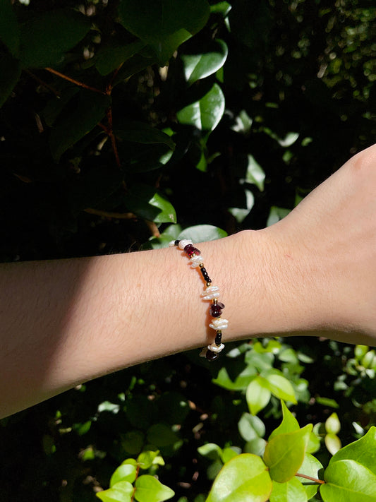 Black, red, and pearl Bracelet