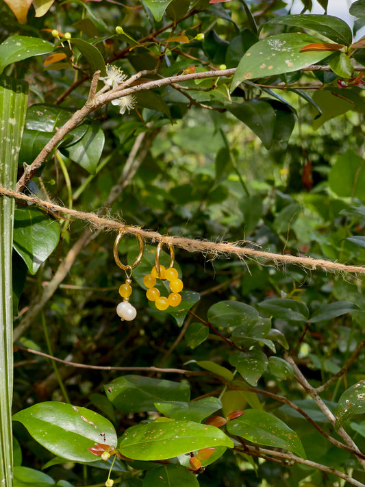 Yellow Gemstone and Pearl Earrings