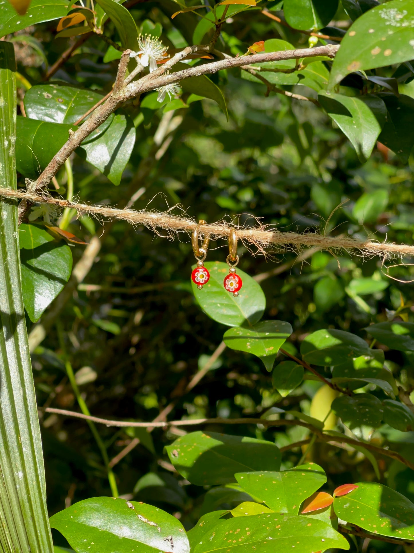 Red Flower Glass Mini Earrings