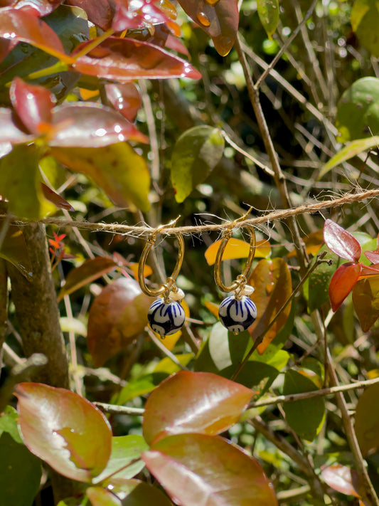 Ceramic Bead and Pearl Earrings