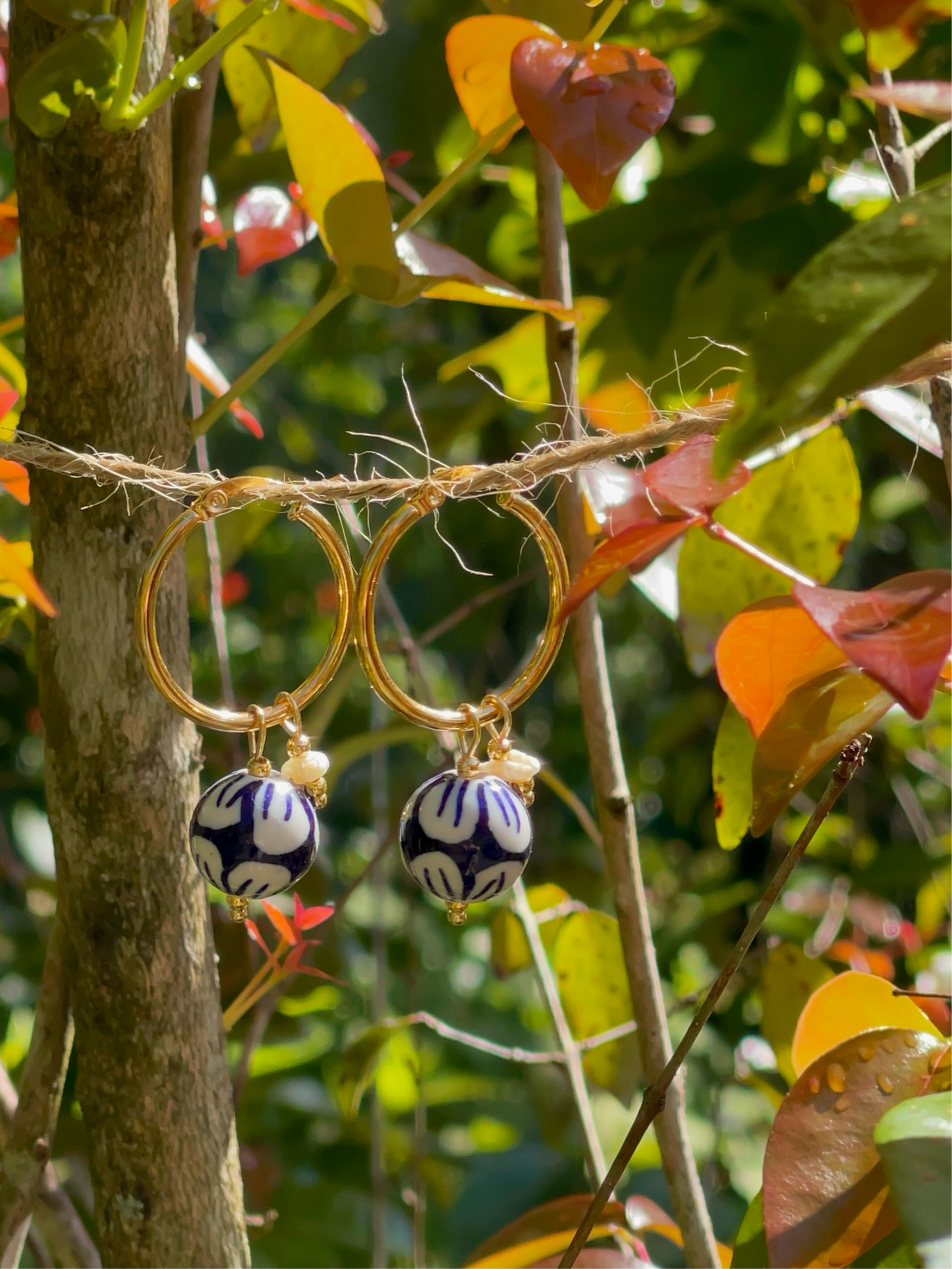 Ceramic Bead and Pearl Earrings