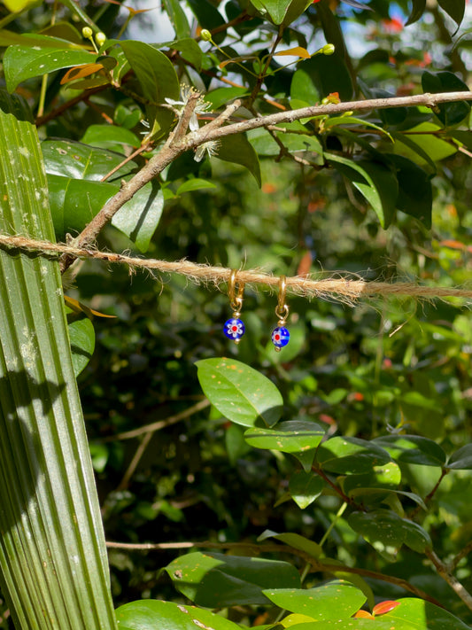 Blue Flower Glass Earrings