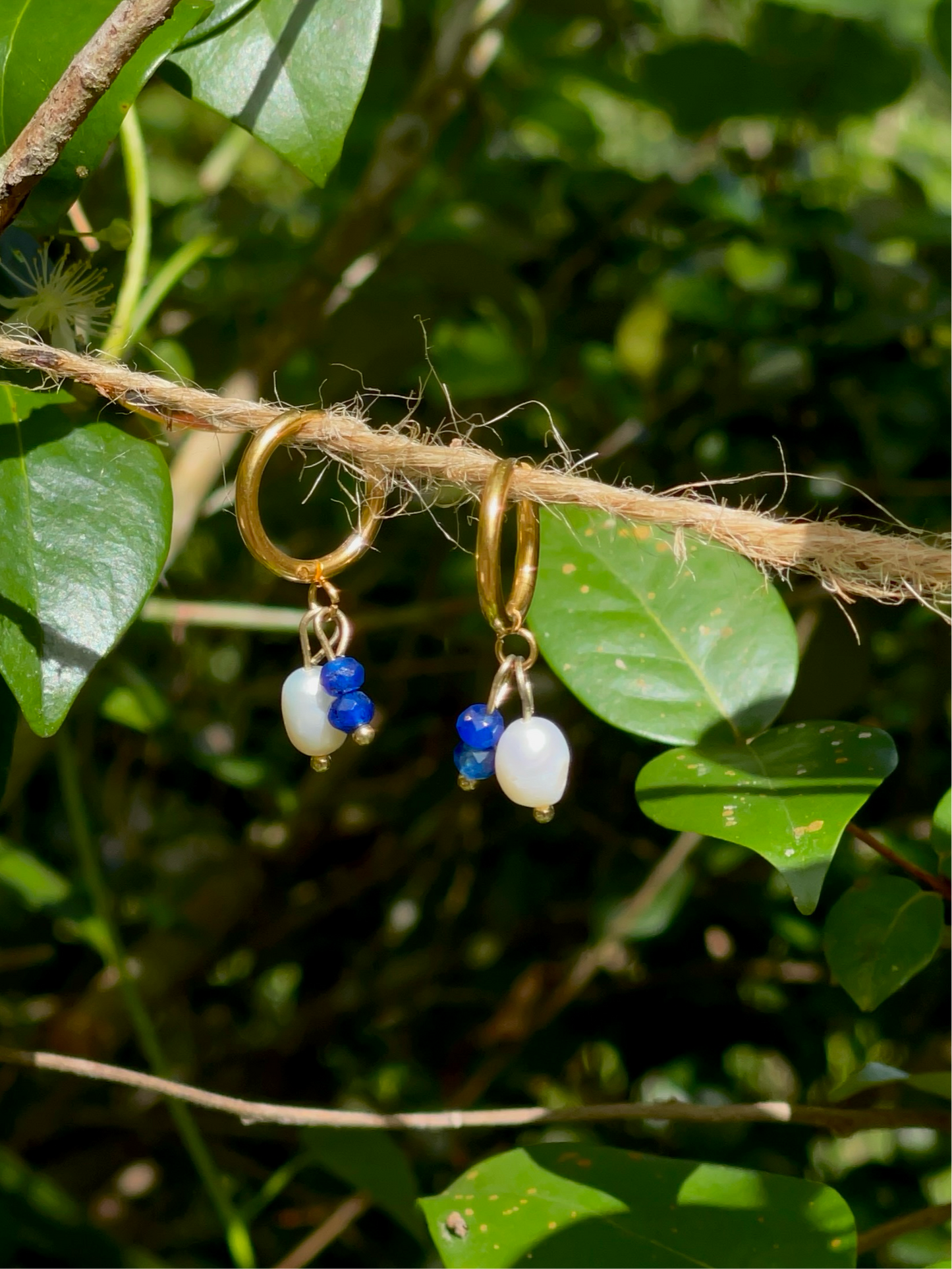 Blue Gemstome and Pearl Earrings